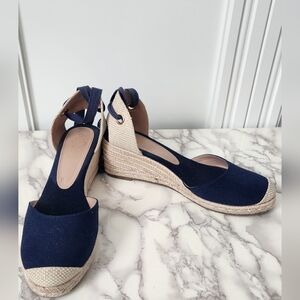 Ruanyu Navy Blue Women's Platform Espadrille Sandals That Lace Up